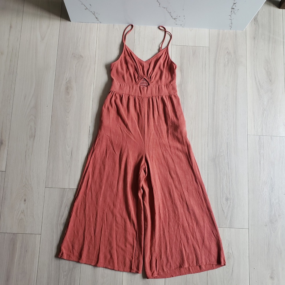 Women's Rust Red Wide-Leg Jumpsuit with Spaghetti Straps